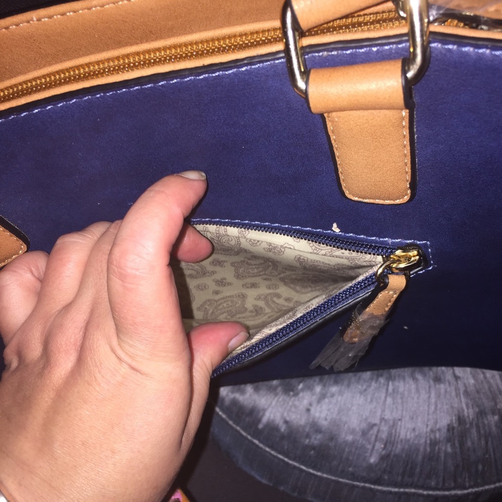 Simply Noelle blue, tan & cream satchel tote bag - Picture 7 of 14